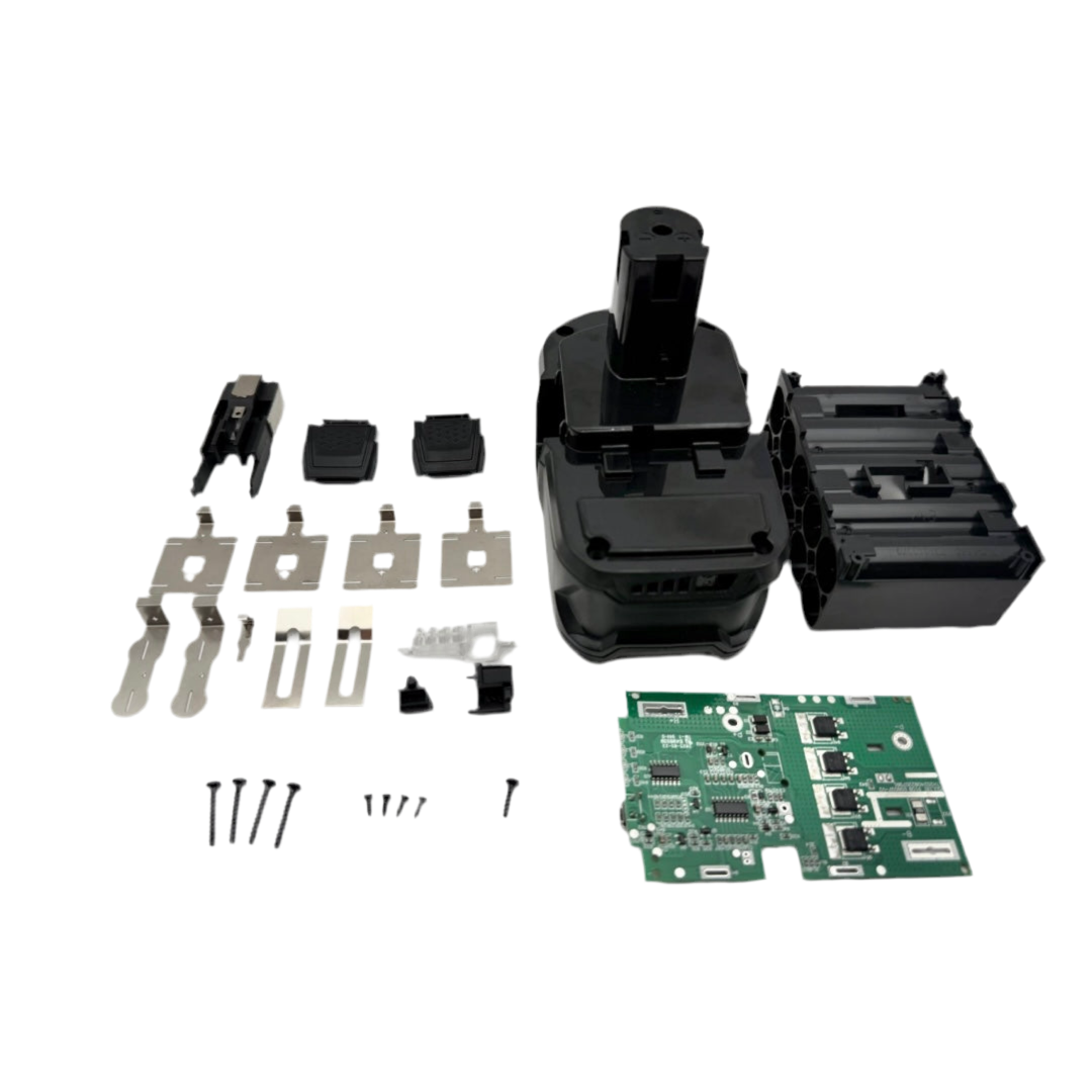 RYO 18V Battery Rebuild Kit – 10-Cell 18650 BMS, Nickel, Shell, Hardware (No Cells)