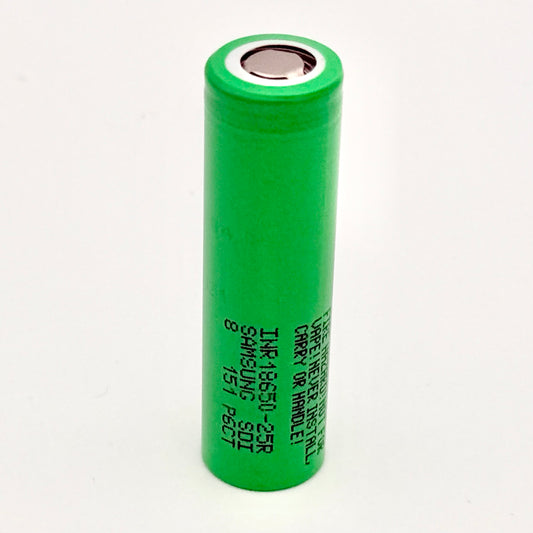 Samsung 18650 25R – 3.6V 2500mAh Li‑ion Cell (Flat Top)