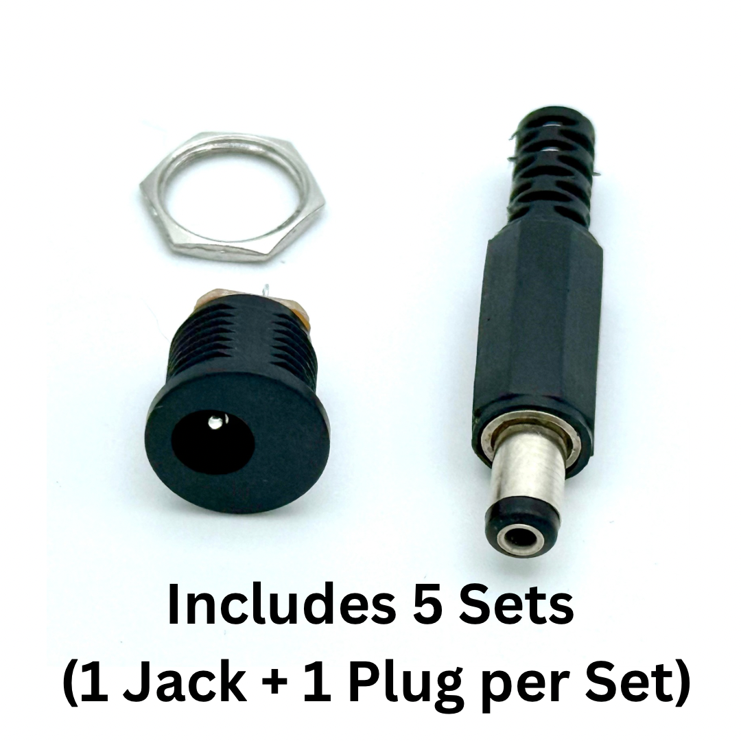 5.5×2.1 mm DC Panel-Mount Jack + Plug Set (5-Pack / 10-Pack / 20-Pack)