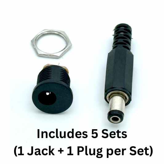 5.5×2.1 mm DC Panel-Mount Jack + Plug Set (5-Pack / 10-Pack / 20-Pack)