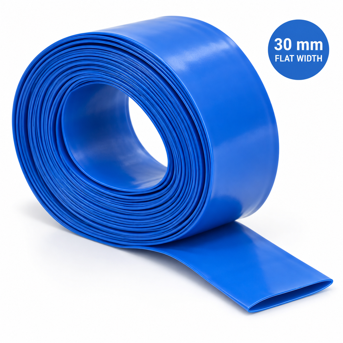 18650 Battery PVC Heat Shrink Wrap - 30mm Flat Width - Cut-to-Length Roll - Blue