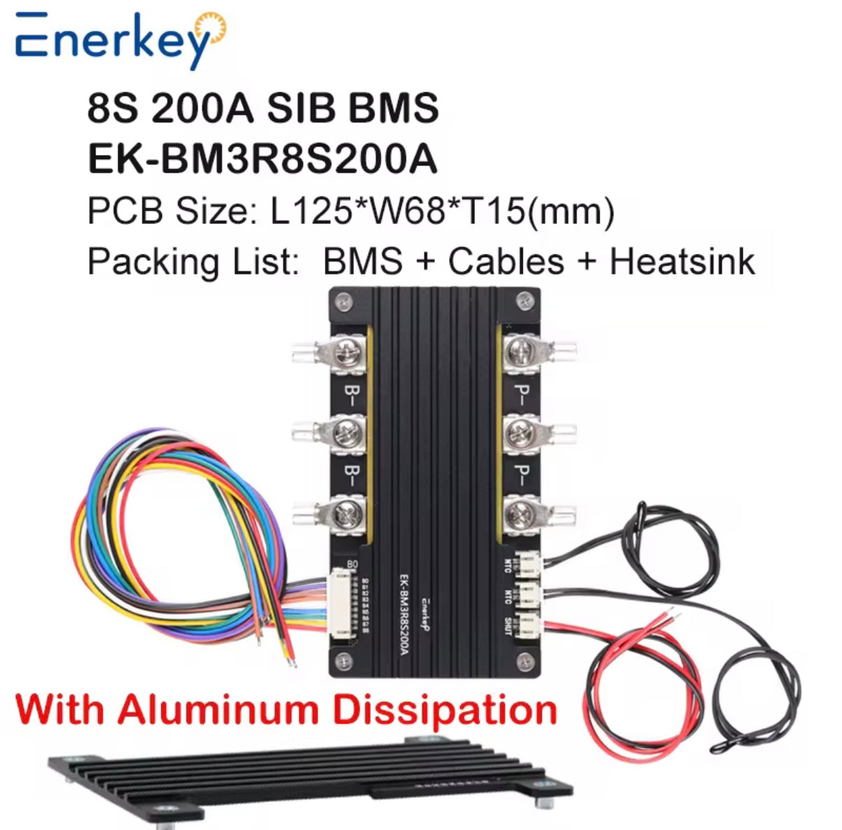 Enerkey 8S 24V 200A Smart BMS for Li-ion, LiFePO₄, and LTO Battery Packs – With Aluminum Heat Dissipation