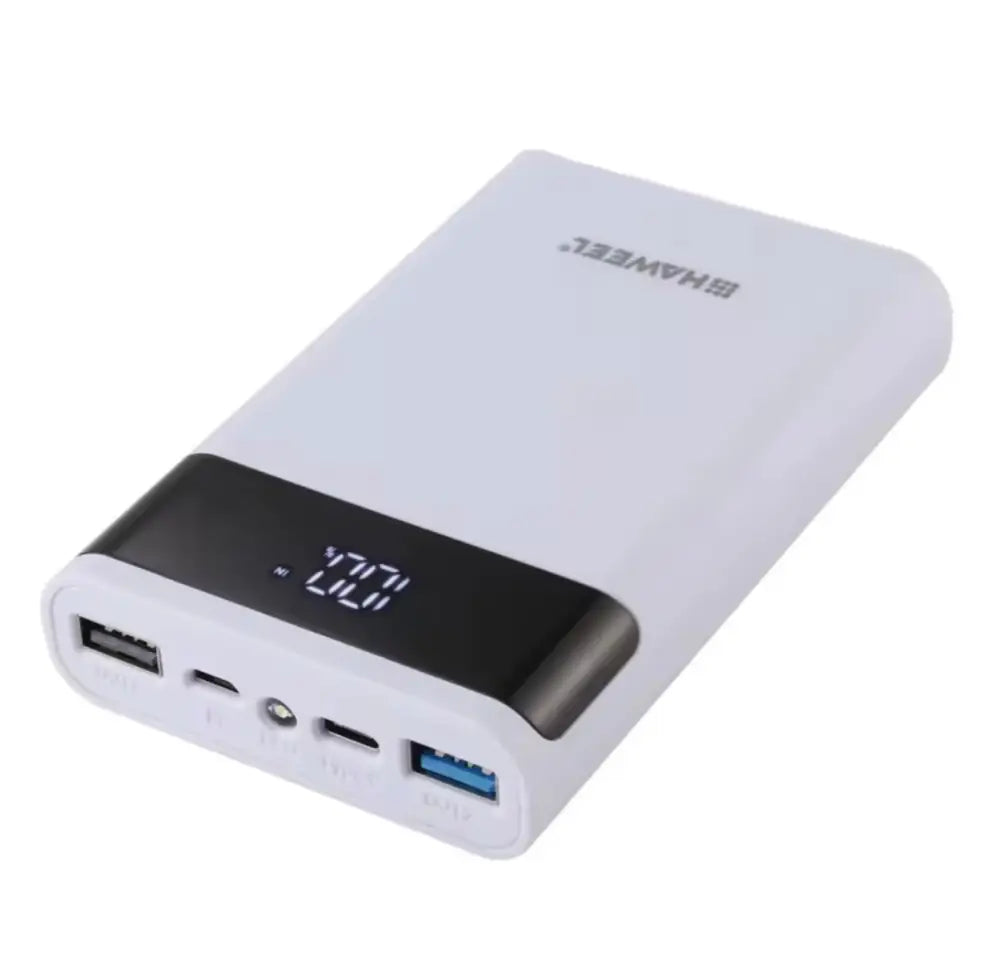 12,000mAh Portable Power Bank – Dual USB QC Fast Charging + LCD Display White Power Bank
