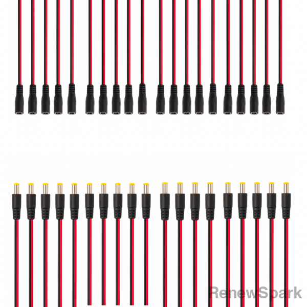 5.5×2.1 mm DC Power Connector Pairs – Male + Female with Wire Leads (5-Pack / 10-Pack / 20-Pack) 20 Pairs DC Power