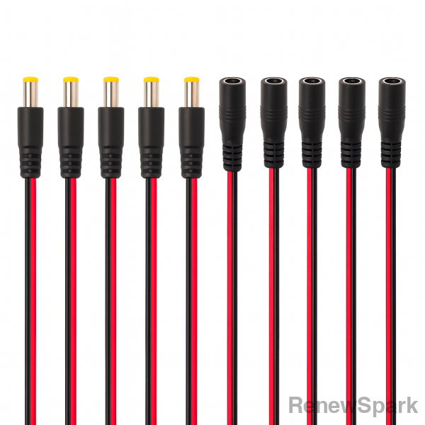 5.5×2.1 mm DC Power Connector Pairs – Male + Female with Wire Leads (5-Pack / 10-Pack / 20-Pack) 5 Pairs DC Power