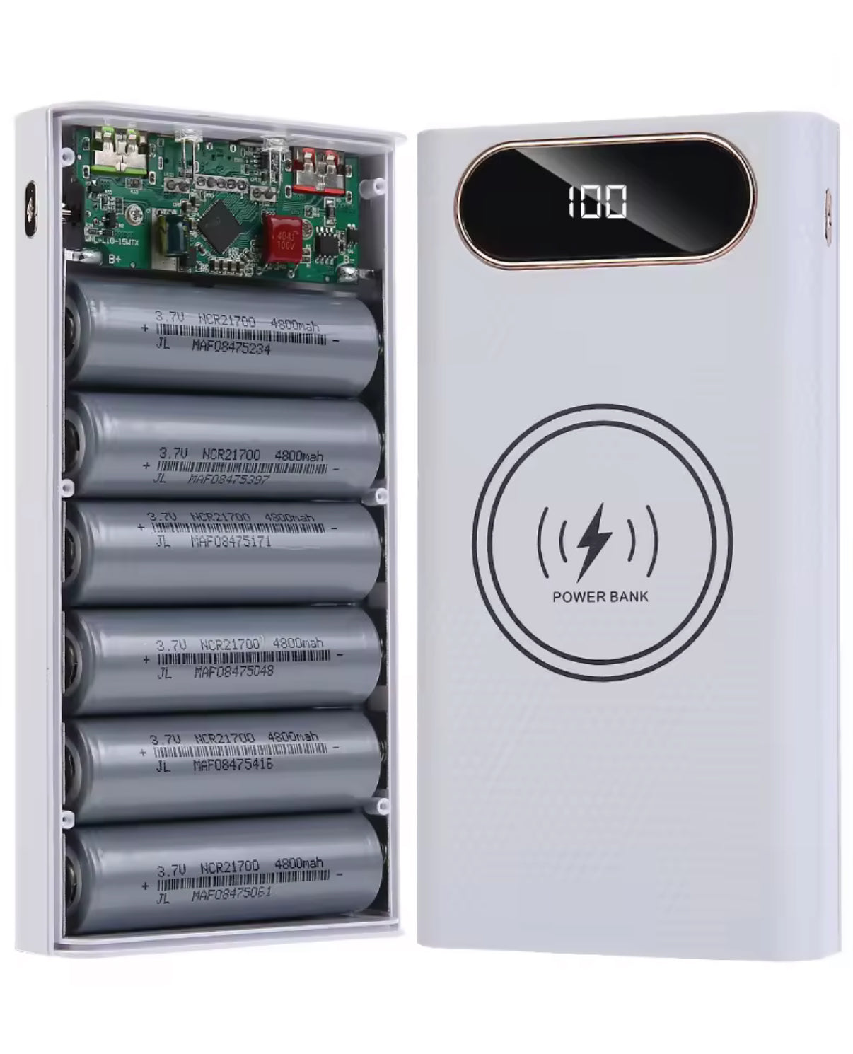 Removable 6-Cell 21700 Power Bank Case with Dual USB / Wireless – Pre-Built with Molicel P42A 4200mAh Cells or DIY