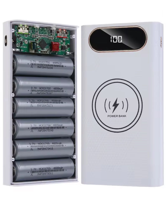 Removable 6-Cell 21700 Power Bank Case with Dual USB / Wireless – Pre-Built with Molicel P42A 4200mAh Cells or DIY