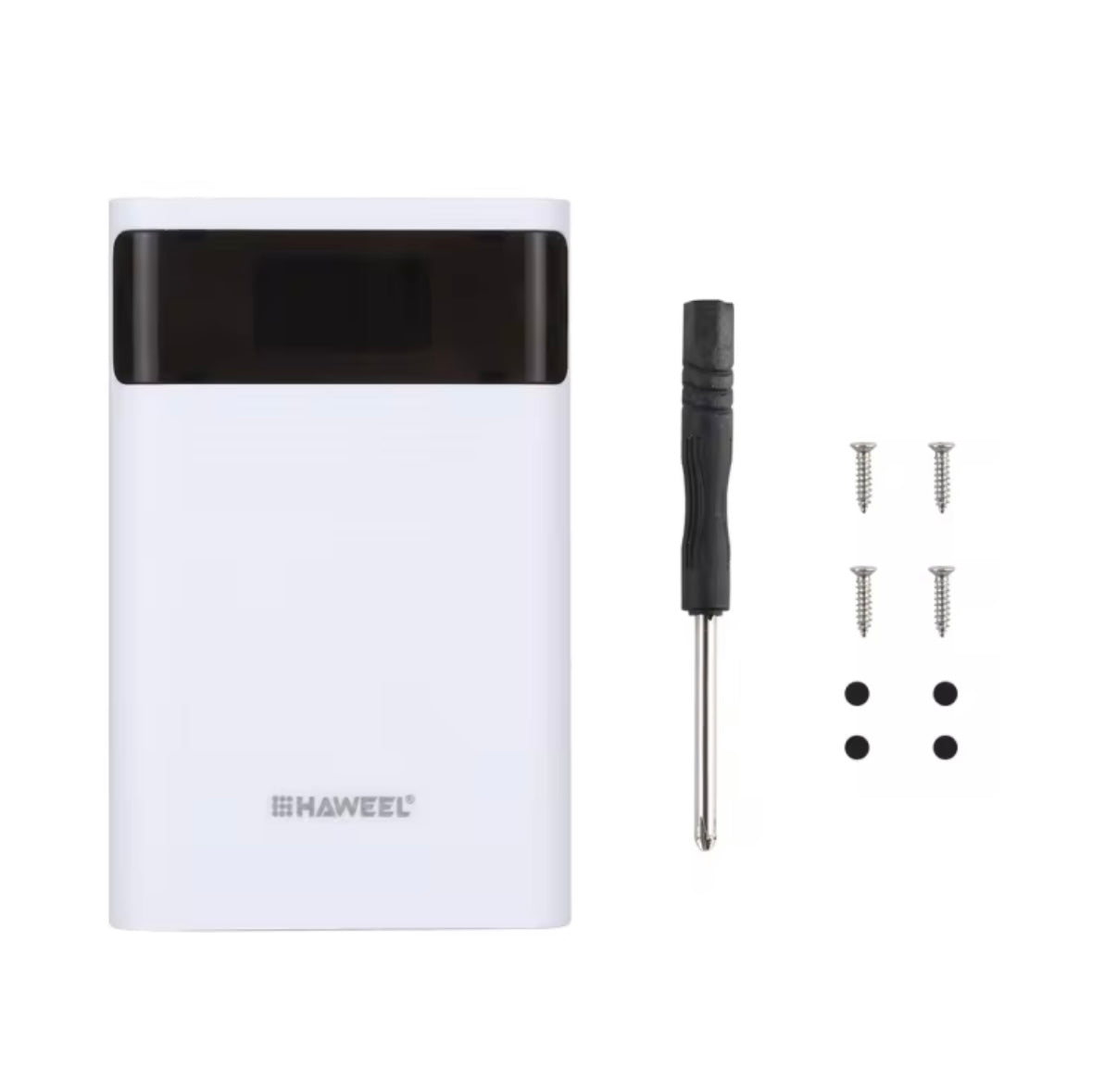 4-Cell 18650 Power Bank Case – 12000mAh QC Dual-USB + LCD Display (DIY Shell or Complete Pack, Black/White)
