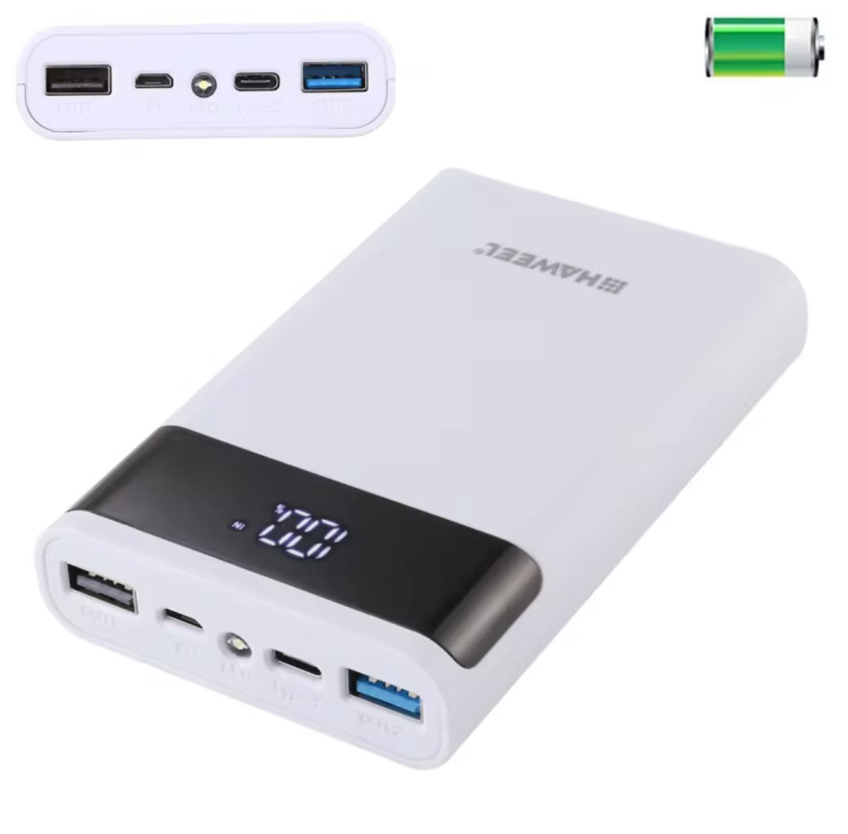 4-Cell 18650 Power Bank Case – 12000mAh QC Dual-USB + LCD Display (DIY Shell or Complete Pack, Black/White)