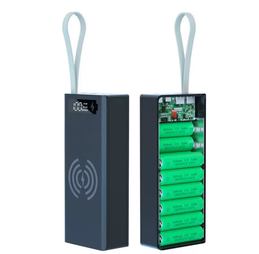 16-Cell 18650 Power Bank Case – USB-C PD 22.5W + 15W Qi Wireless, LCD (DIY Shell or Complete Pack)