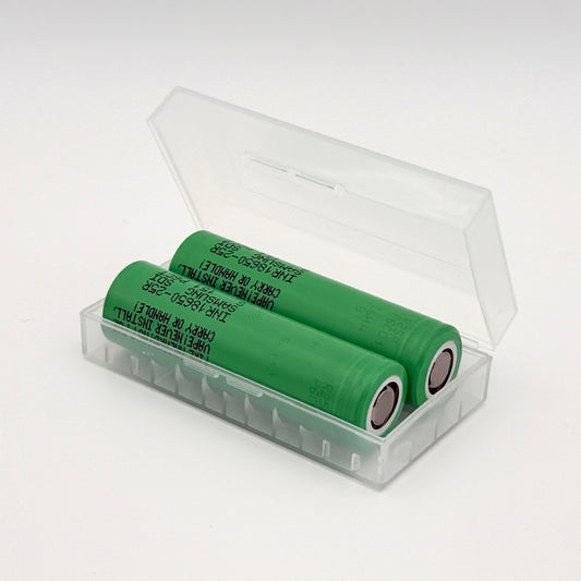 2x Samsung 25R 18650 2500mAh 20A Flat Top Li-ion Batteries + Case – Authentic