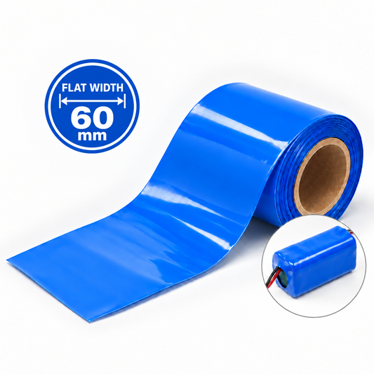Battery Pack PVC Heat Shrink Wrap - 60mm Flat Width - 38mm Diameter - Blue