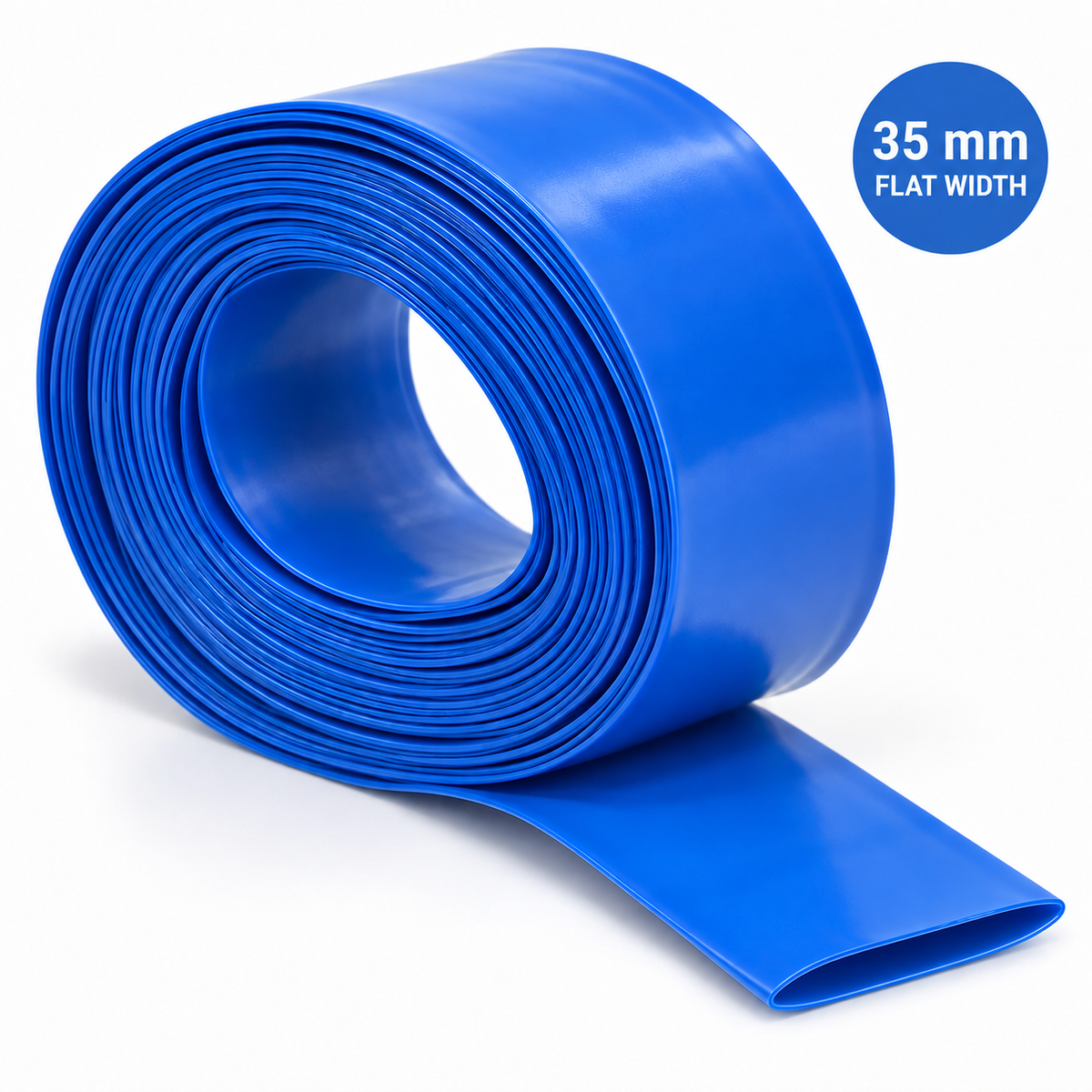 21700 Battery PVC Heat Shrink Wrap - 35mm Flat Width - Cut-to-Length Roll - Blue