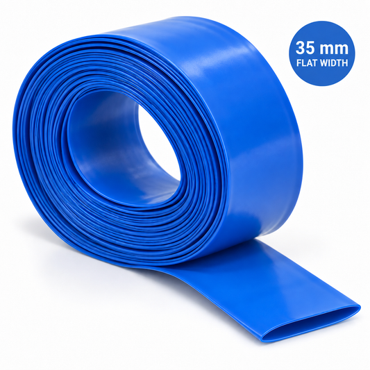 21700 Battery PVC Heat Shrink Wrap - 35mm Flat Width - Cut-to-Length Roll - Blue