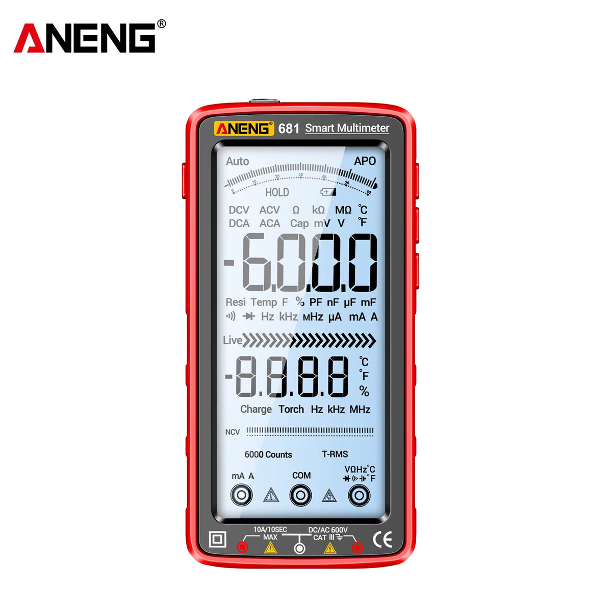 ANENG 681 Smart Multimeter – True RMS, Rechargeable, 6000 Counts, Large LCD