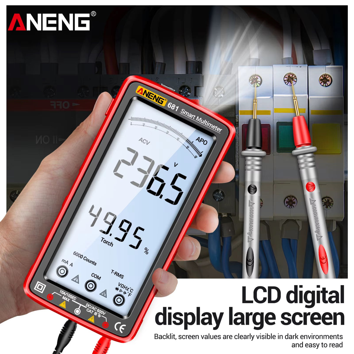 ANENG 681 Smart Multimeter – True RMS, Rechargeable, 6000 Counts, Large LCD