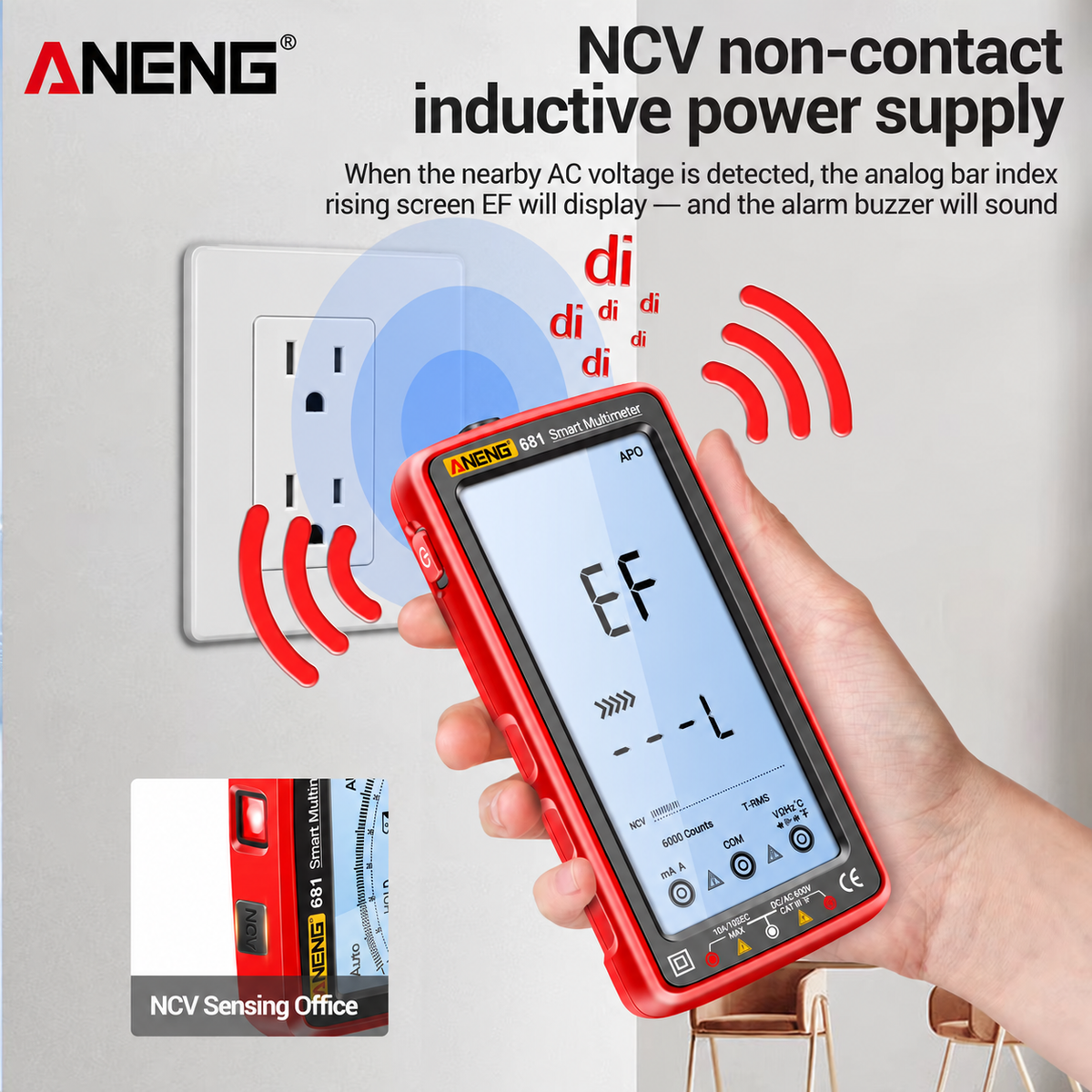 ANENG 681 Smart Multimeter – True RMS, Rechargeable, 6000 Counts, Large LCD