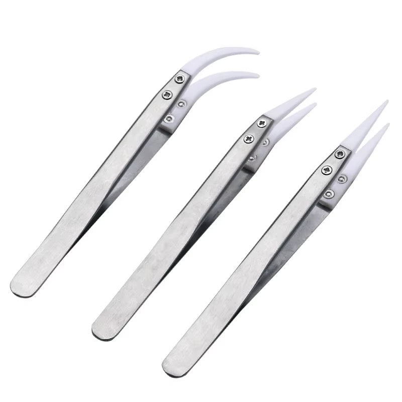 Ceramic-Tip Tweezers 3-Piece Set – Non-Conductive, Heat Resistant, Replaceable Tips