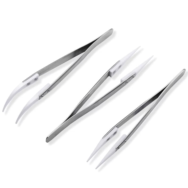 Ceramic-Tip Tweezers 3-Piece Set – Non-Conductive, Heat Resistant, Replaceable Tips
