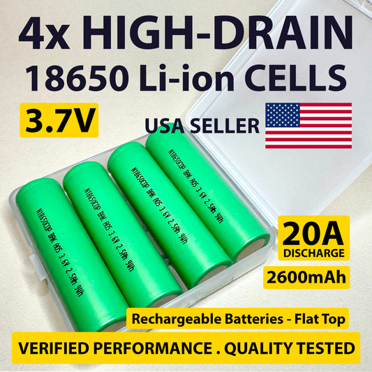 4x BAK 18650 2600mAh 3.7V Li-ion Batteries with Clear Plastic Case – New